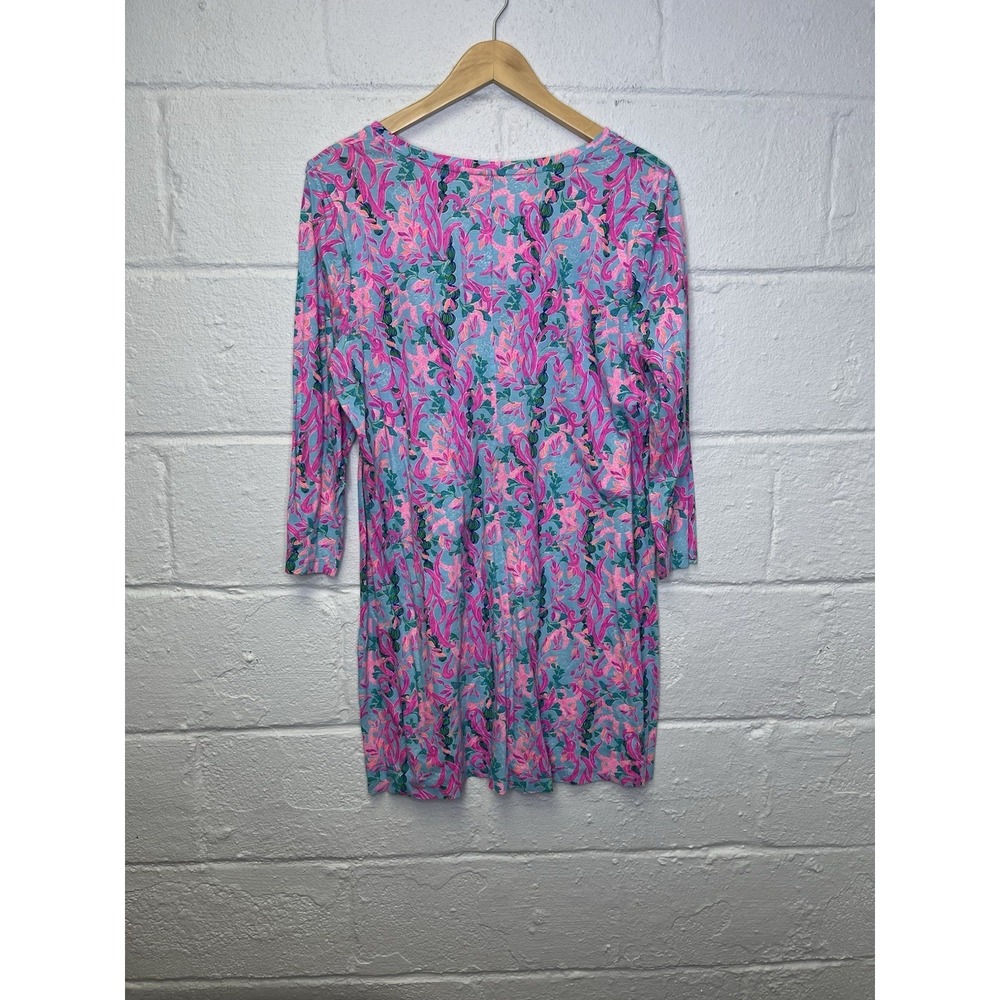 Lilly Pulitzer Tessa Dress XL Seaweed Samba V Neck 3/4 Sleeve Pink Blue Green - Picture 5 of 7